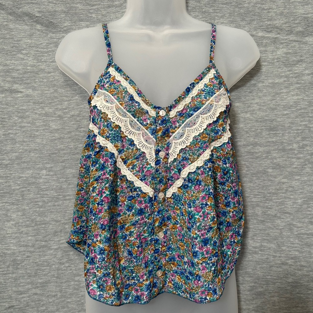 dELiA*s Floral Cami Top Womens Small Blue Y2K Babydoll Boho‎ Lace Feminine - Picture 2 of 9